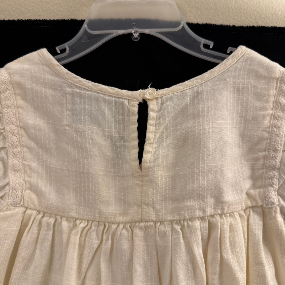 Old Navy Cream lined Sundress Girls size 4T Pleated Puff Sleeve Cotton Blend - Picture 4 of 7